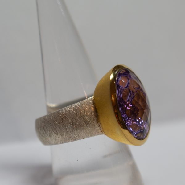 Gold Plated Silver Ring with Honeycomb Amethyst - Image 3