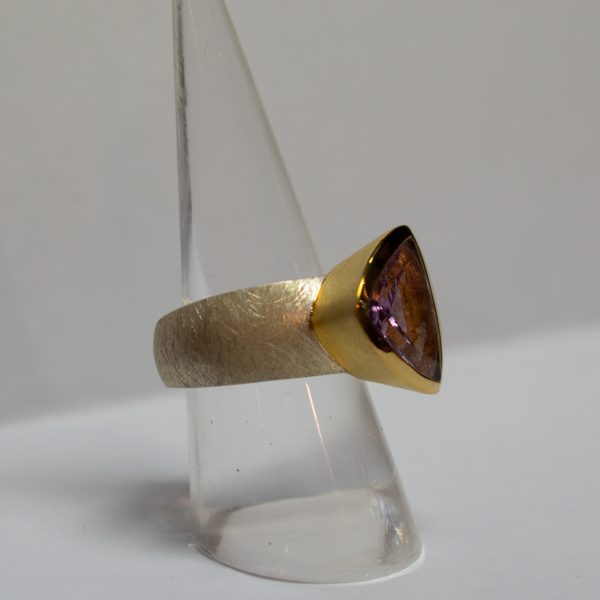 Gold Plated Silver Ring with Triangular Amethyst - Image 2
