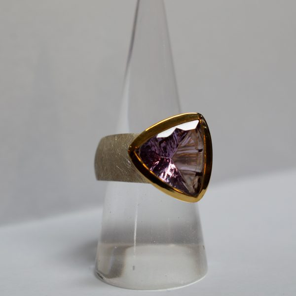 Gold Plated Silver Ring with Triangular Amethyst