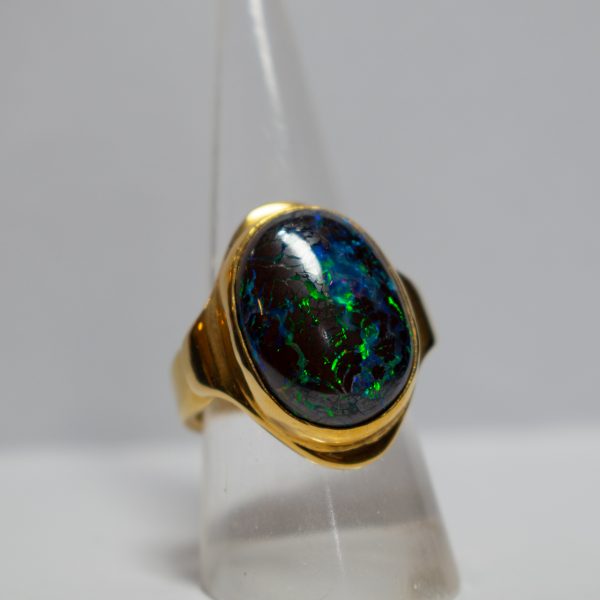 Gold Ring with Black Opal