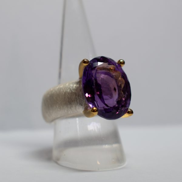 Gold Plated Silver Ring with Oval Amethyst