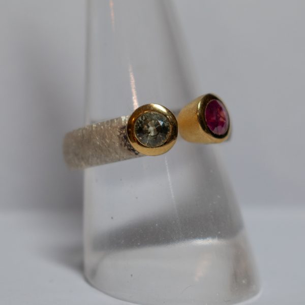 Gold Plated Silver Ring with Multicolor Sapphire - Image 3