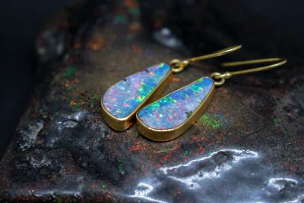 Gold Earrings with Boulder Opal