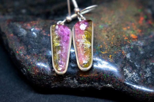 Tourmaline Bicolor and Silver Earrings